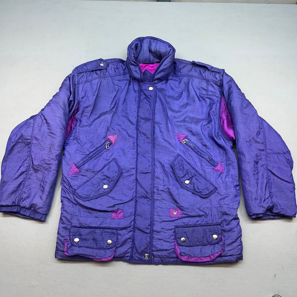 Vintage Andy Johns 80s Purple Magenta Colorblock Puffer Jacket Womens Medium